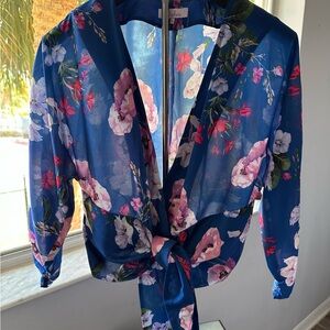 Parker Navy Blue Floral Tie-Front Blouse